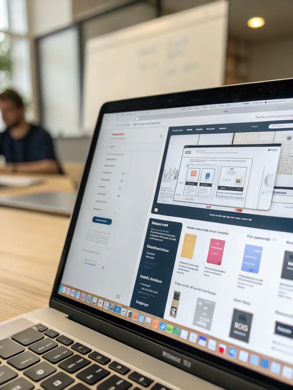 A clean, modern website design interface showcasing Zk4codex's website design software, with drag-and-drop functionality and customizable templates.