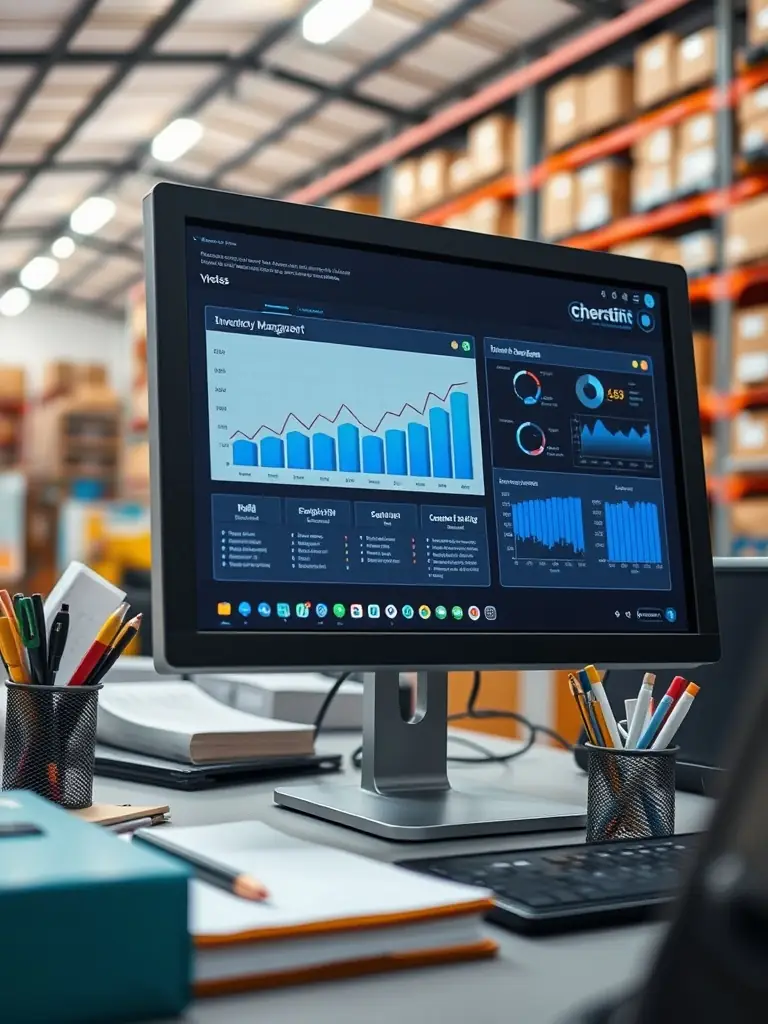An interface of Zk4codex's inventory management software, showing stock levels, order tracking, and inventory turnover optimization.